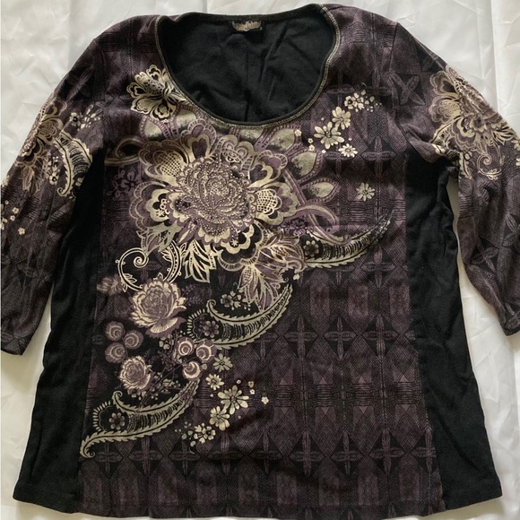 Vanilla Sugar Purple and Black Floral 3/4 sleeve Vintage - Picture 1 of 9